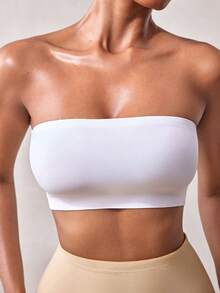 Veilyse Women's Front Closure Strapless Bandeau No Padded Comfortable Bra Tube Top With Non Slip Function Women Seamless Wireless Supportive Bra Push Up Bra - White - View 8