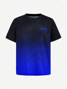 SHEIN 青少年男孩運動休閒圖案圓領短袖T恤與慢跑長褲兩件套 - 寶藍色 - 查看 10