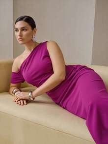 ZEYLAH Vestido Elegante Ajustado con Fruncido, Primavera/Verano - Morado - Ver 3