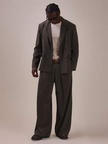 Musero Oversized Loose Fitting Tailored Trouser Front Pleat Detail Spring Summer Essentials Co Ord Trousers Only - Coffee Brown - View 1