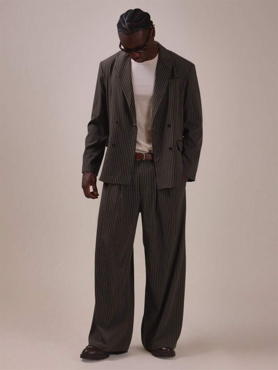 Musero Oversized Loose Fitting Tailored Trouser Front Pleat Detail Spring Summer Essentials Co Ord Trousers Only - Coffee Brown - View 1