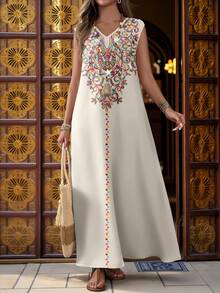 EMERY ROSE 女款時尚休閒印花V領無袖洋裝 - 彩色 - 查看 4