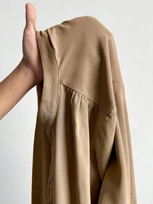 SHEIN Essnce 大码女式秋冬休闲宽松长袖卡其色长衬衫、V 领衬衫、衬衫、秋季女装、纽扣衬衫、服装、女式工作衬衫、教师服装、返校、办公室服装、秋季上衣、秋季女装加大码、曲线上衣、长袖衬衫 - 卡其色 - 查看 9