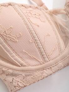 DAZY Mesh Contrast Lace Wireless Minimizer Bra Lingerie For Women - Pink - View 7