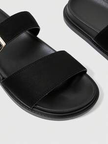 Sleekvia Women's Summer New Belt Buckle Thick Sole Sandals, Soft Leather Outdoor Slippers, Versatile Casual Beach Slouchy Shoes - Black - View 7