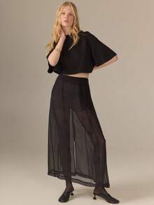 KÆRIA Hus Cropped High Neck Cape Sleeve Tee - 100 Cotton Jersey - Black - Modern, Clean Lines, Easy Styling, Everyday Daytime, Autumn, Minimalist, Basic - Black - View 4