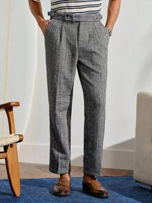 Old Money Grey Classy Summer Dinner Formal Pants,Gentleman High-Waisted Straight-Leg Loose Suit Pants,Anti-Wrinkle Corduroy Retro British DapperFall Winter - Dark Grey - View 4