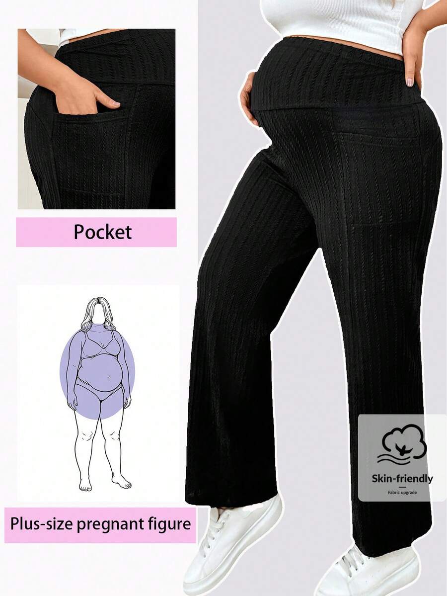 Plussiva Celana Panjang Hamil Ukuran Besar, Kasual, Serbaguna, Warna Polos - Hitam - View 1