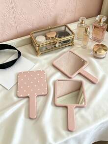 Square Handheld Makeup Mirror With Handle, HD Clear Portable Hand Mirror, Polka Dot Cosmetic Mirror For Daily Makeup & Travel - Multicolor - View 9