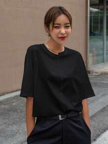 DAZY Solid Batwing Sleeve Tee Summer - Black - View 4