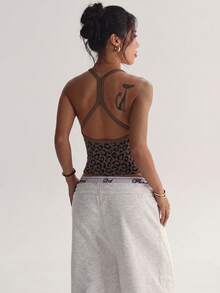 Slayform Slayform Sujetador deportivo de yoga sin costuras con estampado de leopardo para mujer, top atlético de fitness sin aros, top de entrenamiento con diseño cruzado, sujetador para correr y gimnasio, marrón, verano - Café integral - Ver 6