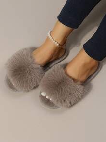 Glamine Fall/Winter Ladies' Fashionable Solid Color Bedroom Slipper With Single Strap & Fluffy Design In Mocha Brown,Halloween - Mocha Brown - View 4