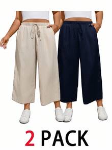 SHEIN Essnce Plus Size Casual Versatile Solid Color Loose Pants - Multicolor - View 2