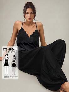 SHEIN Tall Women's Elastic Waist Pocket Loose Lantern Solid Color Casual Pants - Black - View 4