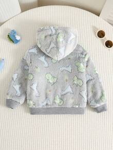 SHEIN 男嬰秋冬休閒保暖內裡加厚連帽長袖外套，恐龍毛絨外套，可愛嬰兒外套 - 彩色 - 查看 3