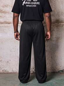 Skyrend Plus Size Loose Fit Men's Casual Sports Sweatpants, Drawstring Design, Comfortable & Versatile Gothic Punk Streetwear For Emo Boy Grunge - Black - View 3