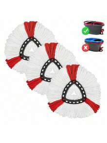 3/6PCS Microfiber Spin Mop Replacement Head Compatible With Triangle 360 Degree Rotating Mop Durable Absorbent Easy Install For Floor Tile Hardwood Home Cleaning Supplies Must Have - Red and White - View 10