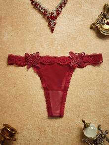 PinupPomp 1pc Women's Burgundy Lace Butterfly T-Back Panty - Burgundy - View 1