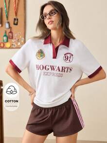 HARRY POTTER X SHEIN Women's Letter Print Casual Versatile Daily Short Sleeve T-Shirt - White - View 1
