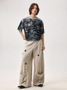 Vaulklash Men's Street Style Loose Graffiti Oversized Print Short Sleeve T-Shirt - Multicolor - View 7