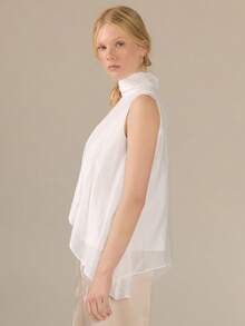 KÆRIA Hus Draped Halter Neck Blouse - Textured Tencel Lined - White - Lightweight, Resort, Vacation, Refined, Summer, Fluid, Elegant, Holiday - White - View 3