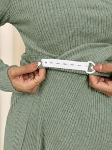 SHEIN 孕婦休閒純色上衣與長褲哺乳兩件套 秋季 - 綠色 - 查看 8