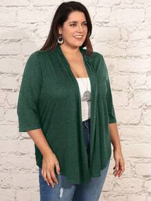 EMERY ROSE Áo cardigan nữ size lớn màu trơn, phong cách thường ngày, đa năng, mặc hàng ngày cho mùa thu - Màu xanh lá cây đậm - Xem 3