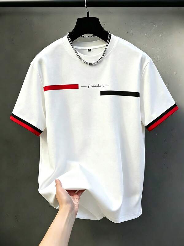 Manfinity Homme Men's Casual Comfortable Top, Plus Size Men's Fashion T-Shirt, Men's Elegant Versatile Top Outfit