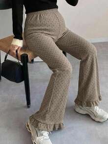 DAZY Adjustable Waist Buckle Elastic Waist Ribbed Fabric Fitted Flare Leg Casual Maternity Pants - Khaki - View 8