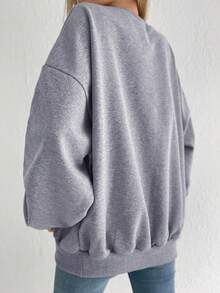 EURMUSE Cotton Letter Graphic Drop Shoulder Sweatshirt - Light Grey - View 4