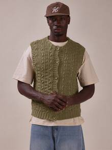 Musero Weave Knit Sleevelss Vest Cardigan Button Up Closure Spring Summer Essentials - Dark Green - View 2