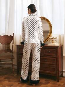 Côtesoire Women's Polka Dot Print Top And Pants Pajama Set - Black and White - View 2