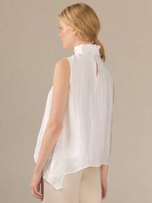 KÆRIA Hus Draped Halter Neck Blouse - Textured Tencel Lined - White - Lightweight, Resort, Vacation, Refined, Summer, Fluid, Elegant, Holiday - White - View 4