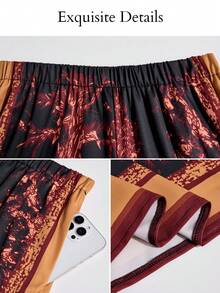 SOLERSUN 女款印花兩件套，不對稱圍巾上衣與口袋寬腿褲，時尚度假海灘度假穿搭，圖案印花兩件套褲裝，單肩圍巾上衣與口袋寬腿褲，度假度假套裝 - 棕色 - 查看 8