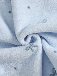 Girls 2pcs Set Round Neck Long Sleeve Long Pants Light Blue Fleece Bow Polka Dot Pattern Simple Cute Casual Soft Sweet Indoor Pajamas Autumn Home - Baby Blue - View 4