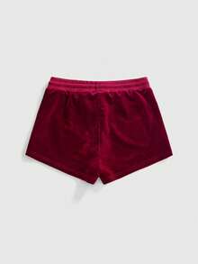 ROMWE Grunge Punk Women's Drawstring Waist Cross Pattern Casual Daily Shorts - Burgundy - View 2