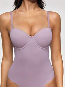 SHAPORA Women's Solid Color Spaghetti Strap Camisole Shapewear - Dusty Pink - View 5