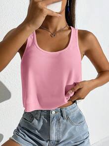 SHEIN EZwear 女士宽松短款吊带背心，大U领，适合夏季穿着 - 粉色 - 查看 2