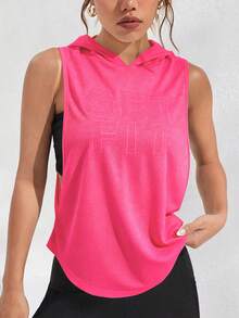 SHEIN Sports 女款字母刺繡連帽衛衣 - 粉色 - 查看 5