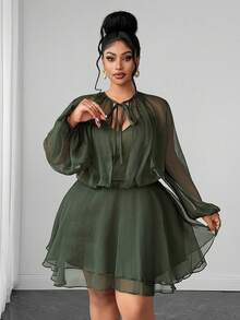 Maweii Plus Size Women's Solid Color Casual Party & Travel Dress Fall - Army Green - View 4