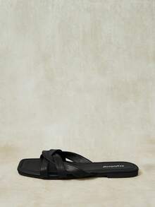 Styleloop Sandalias planas con hebilla para mujer, estilo de verano - Negro - Ver 1