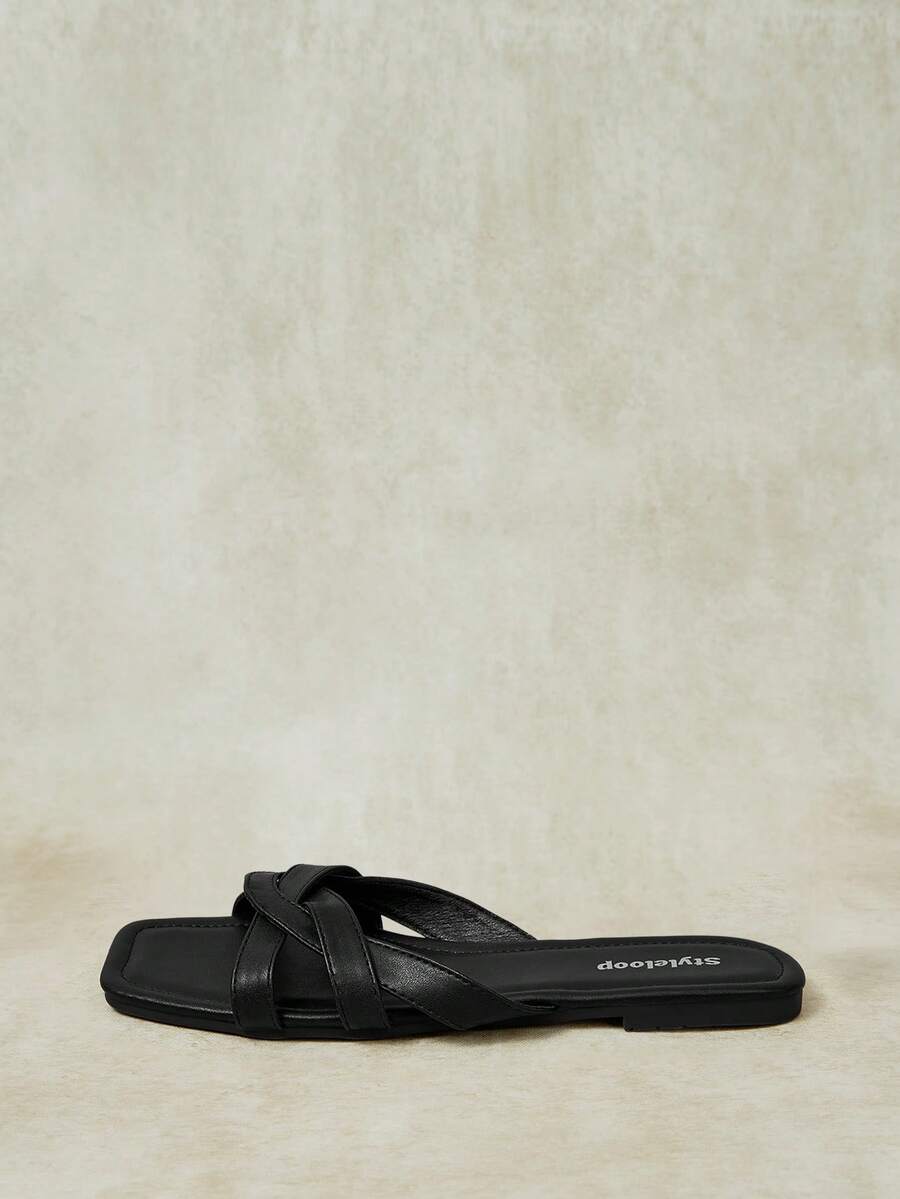Styleloop Sandalias planas con hebilla para mujer, estilo de verano - Negro - Ver 1