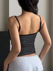 DAZY Striped Fake Collar Padded Cami Top Crop Women Tops - Black - View 2
