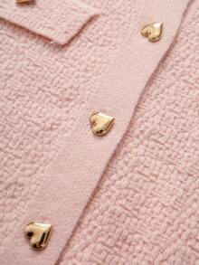 GlowEve CURVE Plus Size Elegant Commuter Pleated Ruffle Cardigan Winter - Pink - View 5