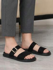 Sleekvia Women's Summer New Belt Buckle Thick Sole Sandals, Soft Leather Outdoor Slippers, Versatile Casual Beach Slouchy Shoes - Black - View 4