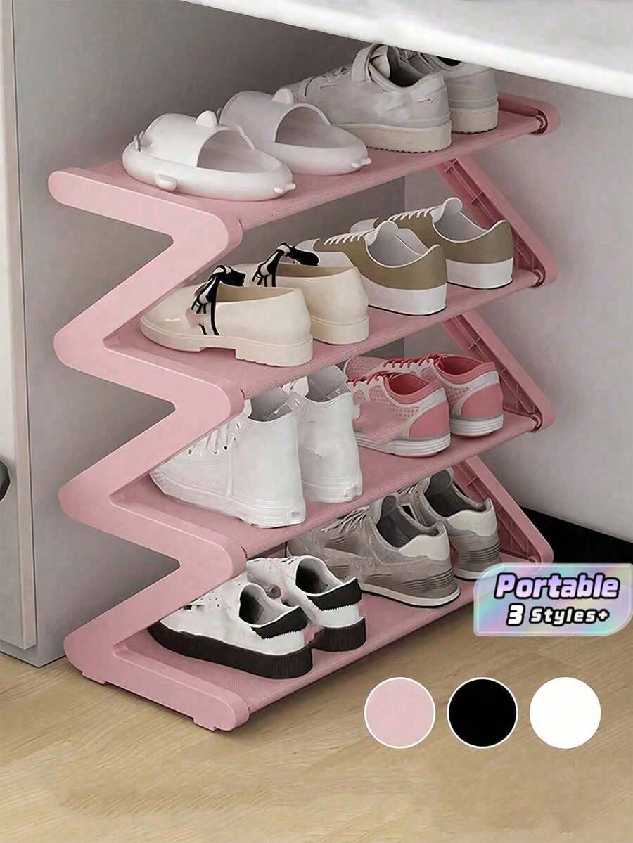 Z-Shaped Shoe Rack Plastic Floor Standing Storage Shelf Multi-Function High Capacity Storage Rack Easy To Assemble Floor Standing Organizer Essential For Home And Dorm Space Saving Applicable For Living Room Bedroom, Housewarming Gift - Multicolor - View 1