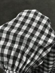 Serisse فستان نسائي كاجوال بنقشة مربعات بطول متوسط للعطلات - أبيض وأسود - مشاهدة 10