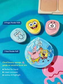 SpongeBob SquarePants | SHEIN 卡通海洋角色非乳膠化妝海綿套組，水滴形與指尖粉撲，乾/濕雙用，適合日常妝容的底妝與遮瑕塗抹 - 彩色 - 查看 3