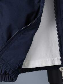 SHEIN Chaqueta con capucha de manga larga con parches de letras y contraste de color para niño preadolescente - Azul - Ver 4
