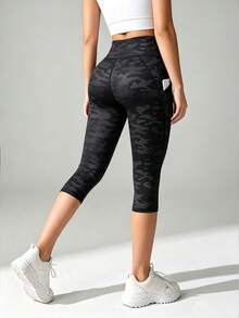 Slayform Women's Outdoor Sports Pattern Design Camouflage Print Leggings - Black - View 7